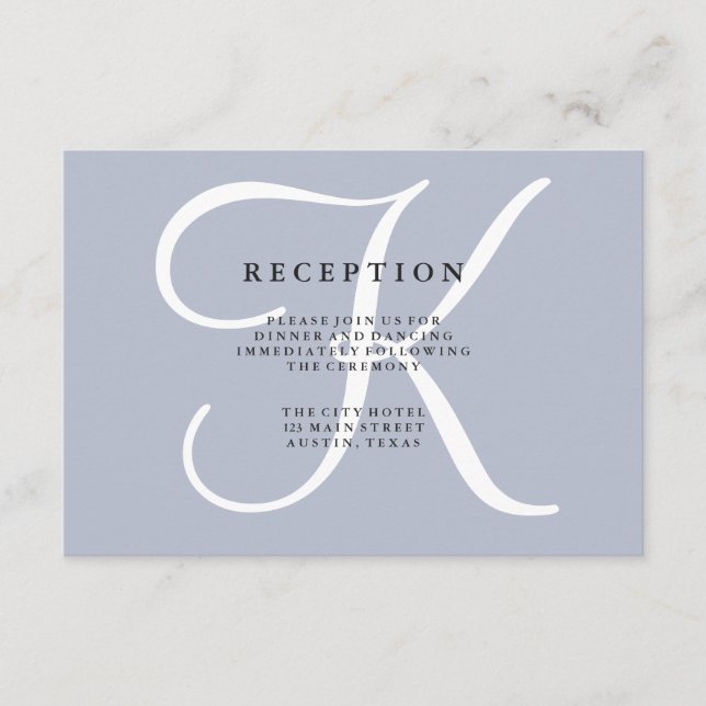 Classic Dusty Blue Monogram Wedding Reception Begleitkarte (Vorderseite)