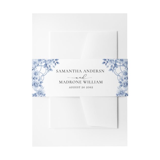 Classic Dusty Blue Rose Floral Wedding  Einladungsbanderole (Vorderseite Beispiel)