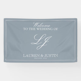 Classic Dusty Blue Script Moderne Monogram Willkom Banner