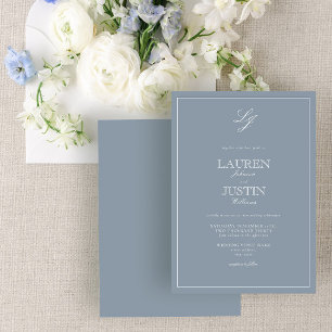 Classic Dusty Blue Script Monogram Wedding Einladung