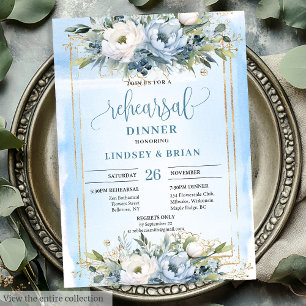 Classic Dusty Blue White Floral Probe lädt ein Einladung