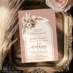Classic Dusty Pink Pampas Floral Wedding Einladung