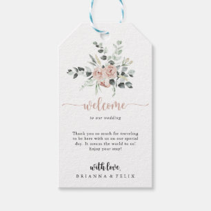 Classic Dusty Pink Rose Bloral Wedding Willkommen Geschenkanhänger