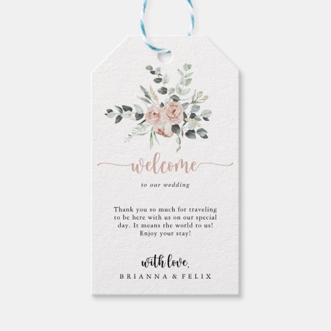 Classic Dusty Pink Rose Bloral Wedding Willkommen Geschenkanhänger (Vorderseite)