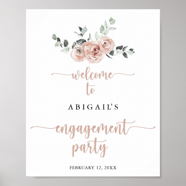 Classic Dusty Pink Rose Engagement Party Willkomme Poster (Vorne)