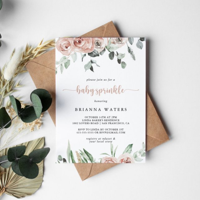 Classic Dusty Pink Rose Floral Baby Sprinkle Einladung (Von Creator hochgeladen)