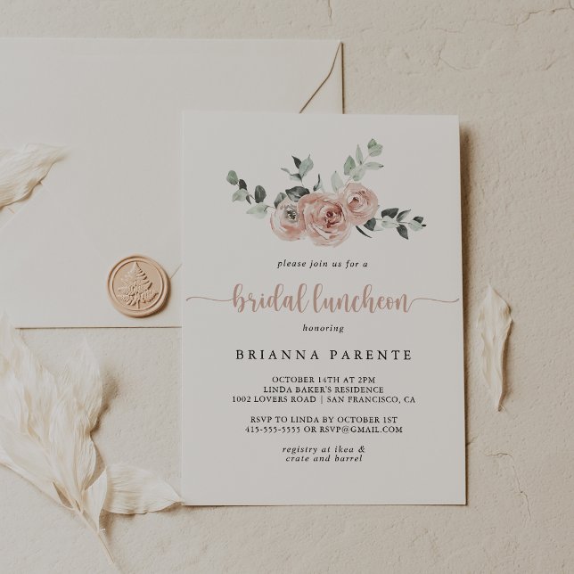 Classic Dusty Pink Rose Floral Bridal Luncheon Einladung (Von Creator hochgeladen)