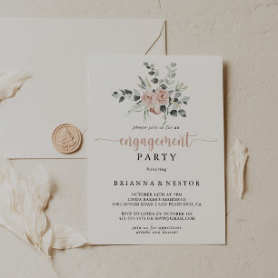 Classic Dusty Pink Rose Floral Engagement Party Einladung