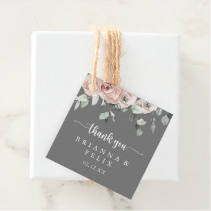 Classic Dusty Pink Rose Floral Gray Wedding Geschenkanhänger