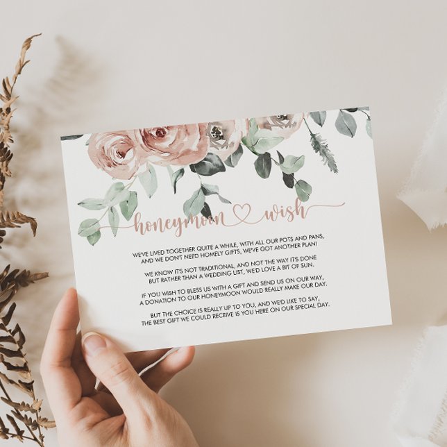 Classic Dusty Pink Rose Floral Honeymoon Wish Begleitkarte (Von Creator hochgeladen)