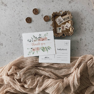 Classic Dusty Pink Rose Floral Vielen Dank Postkarte