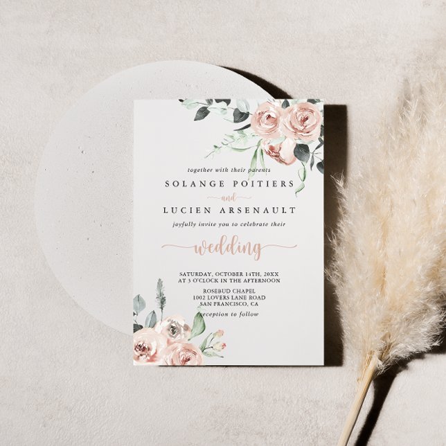Classic Dusty Pink Rose Floral Wedding Einladung (Von Creator hochgeladen)