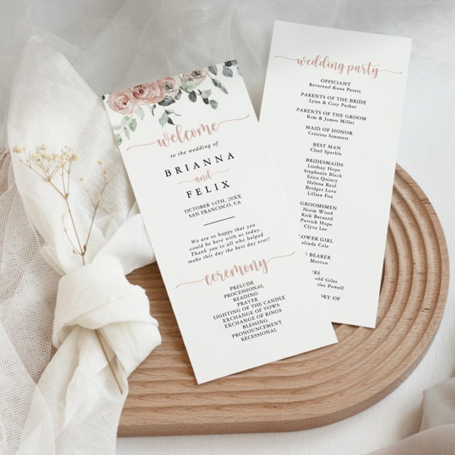 Classic Dusty Pink Rose Floral Wedding Programm (Von Creator hochgeladen)