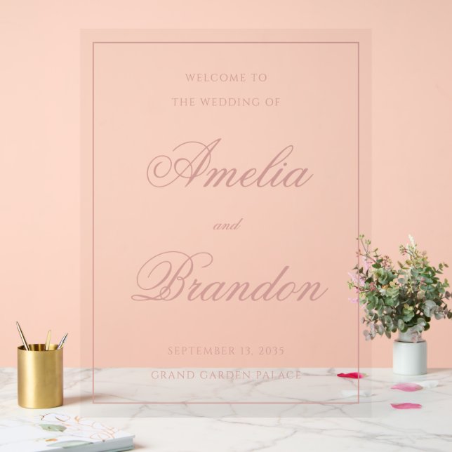 Classic Dusty Rose Border Script Wedding Welcome Acrylschild (Hochzeit)