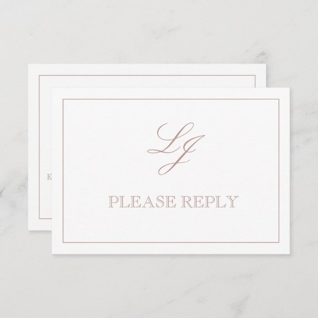 Classic Dusty Rose Calligraphy Monogram Wedding RSVP Karte (Vorne/Hinten)