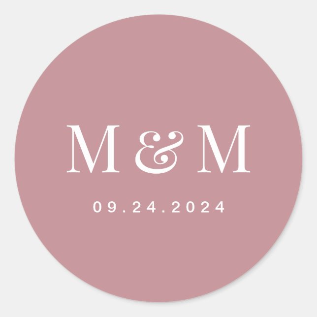 Classic Dusty Rose Monogram Typography Wedding Runder Aufkleber (Vorderseite)