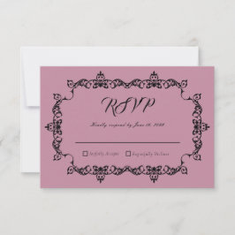 Classic Dusty Rose Pink Ornately Framed Wedding RSVP Karte