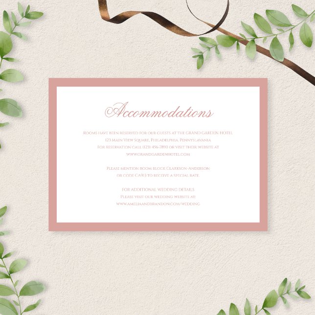 Classic Dusty Rose Script Wedding Accommodations Begleitkarte (Von Creator hochgeladen)