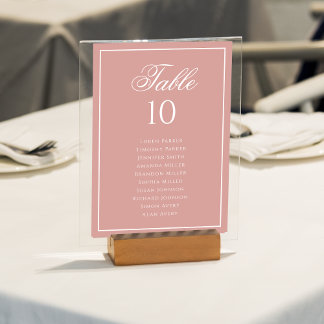 Classic Dusty Rose & White Wedding Seating Chart Tischnummer