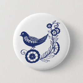 Classic Dutch Blue Delft Tile Bird Design Button