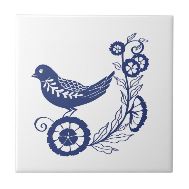 Classic Dutch Blue Delft Tile Bird Design Fliese (Vorderseite)
