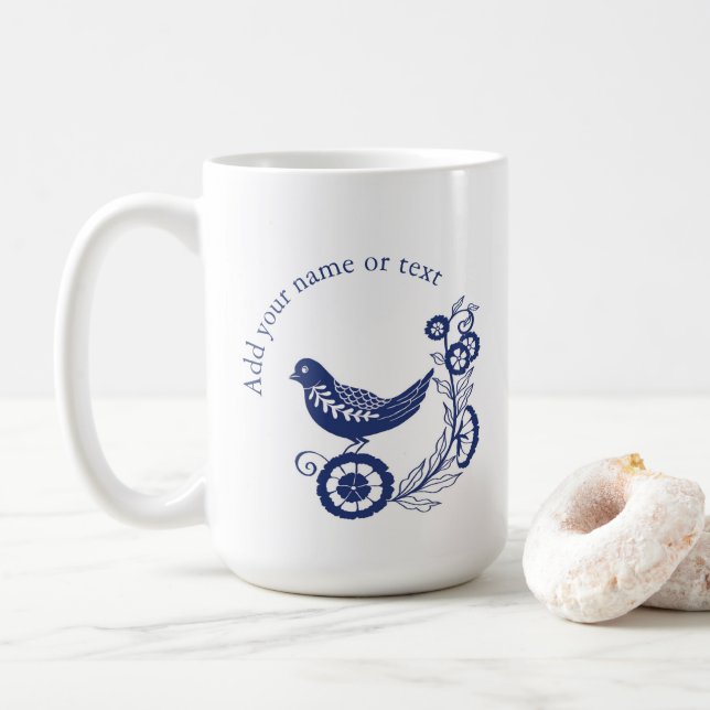 Classic Dutch Blue Delft Tile Bird Design Kaffeetasse (Mit Donut)