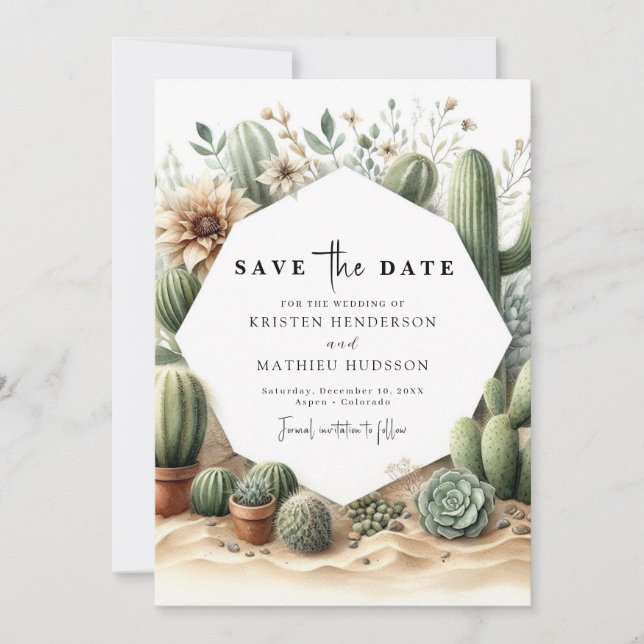Classic Earthy Cactus Wedding Save The Date (Vorderseite)