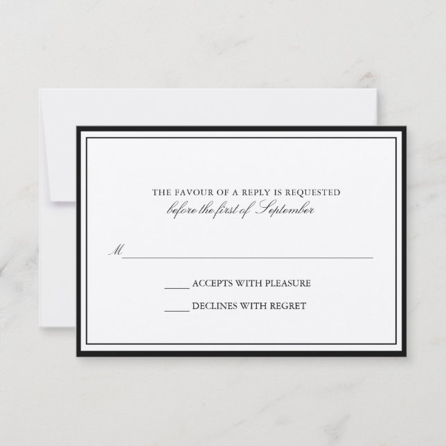 Classic Ecru Black Border Wedding RSVP Card (Vorderseite)