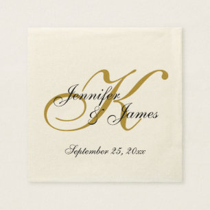 Classic Ecru Custom Gold Monogram Paper Napkin Serviette