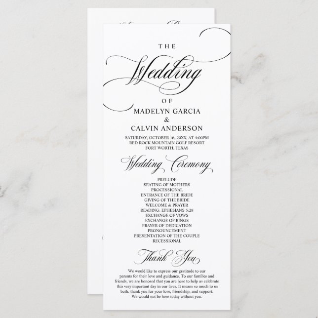 Classic Elegance Black Script, Wedding Ceremony P Programm (Vorne/Hinten)