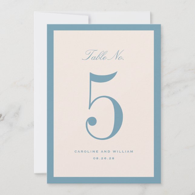 Classic Elegance Blue Wedding Tischnummer Card (Vorderseite)