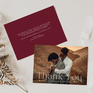 Classic Elegance Burgundy Foto Wedding Dankeskarte