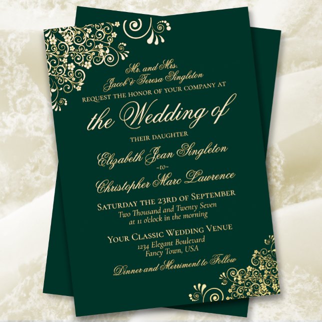 Classic Elegance Emerald Green Formal Wedding Gold Folieneinladung (Von Creator hochgeladen)