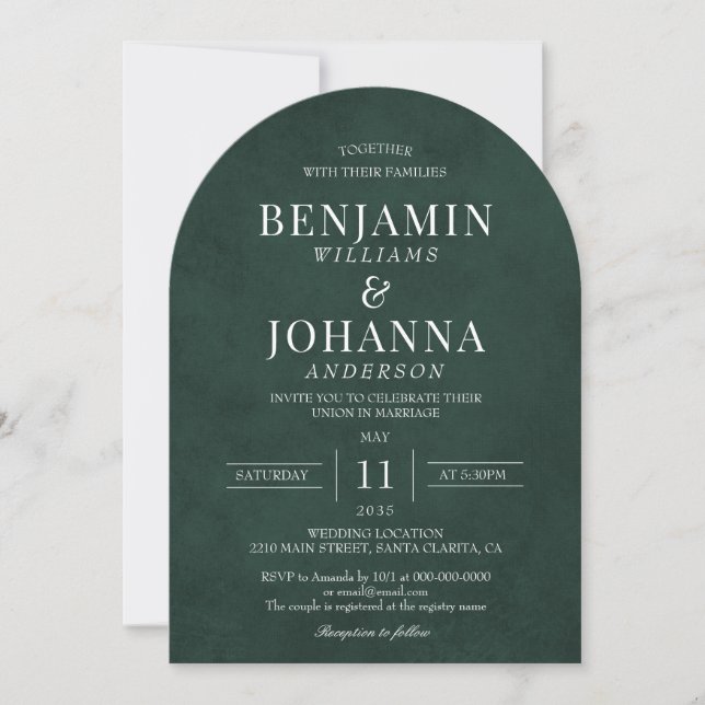 Classic Elegance Forest Green Wedding Arch Einladung (Vorderseite)
