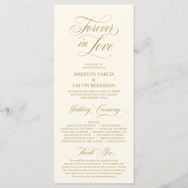Classic Elegance Gold Script, Hochzeitsfeier Programm (Vorderseite)