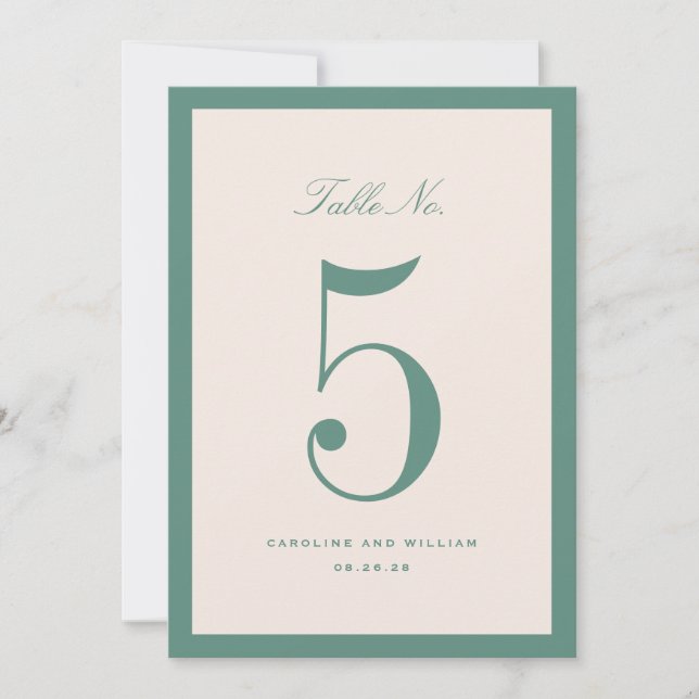 Classic Elegance Green Wedding Tischnummer Card (Vorderseite)
