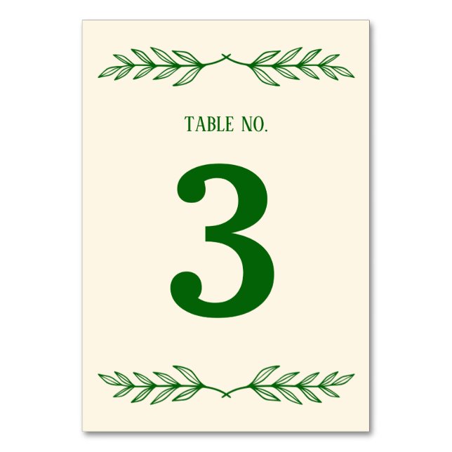 Classic Elegance Ivory & Emerald Islamic Wedding Tischnummer (Vorderseite)