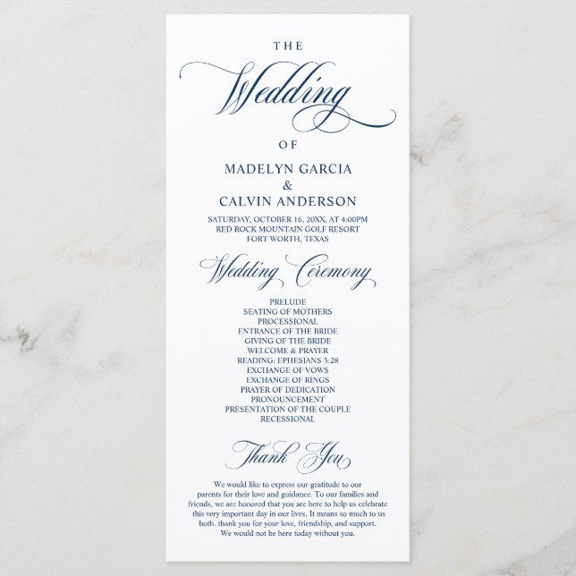Classic Elegance Navy Blue, Hochzeitserie Programm (Vorderseite)