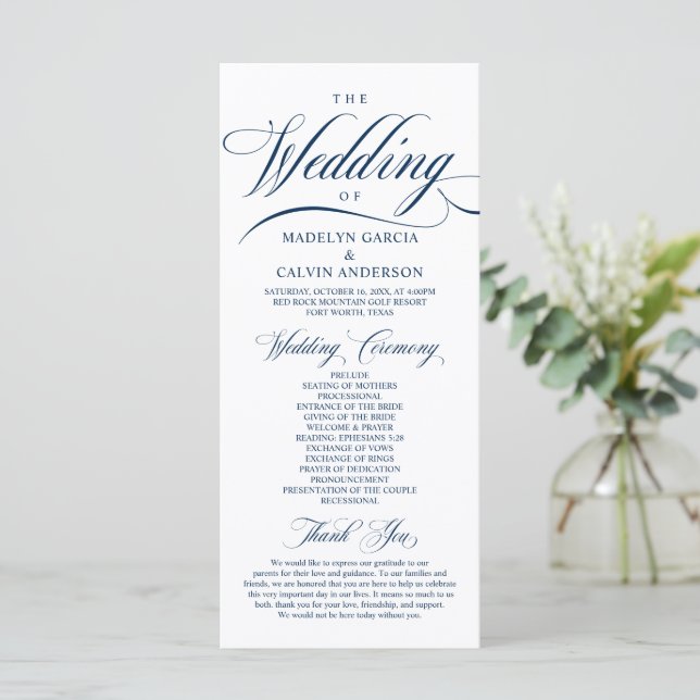 Classic Elegance Navy Blue, Hochzeitserie Programm (Stehend Vorderseite)