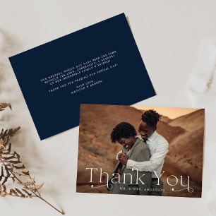 Classic Elegance Navy Foto Wedding Dankeskarte