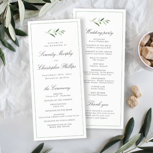 Classic Elegance Script Greenerity Wedding Program Menükarte (Classic Elegance Script Greenery Wedding Program)