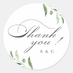 Classic Elegance Script Greenery Vielen Dank Runder Aufkleber
