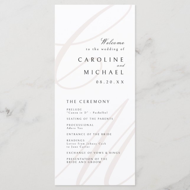 Classic Elegance Script Monogram Wedding Program Menükarte (Vorderseite)