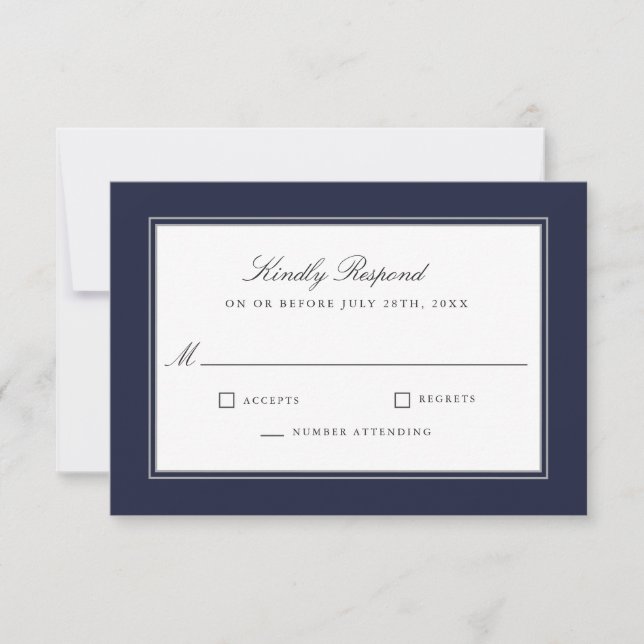 Classic Elegance Simple Navy Wedding RSVP (Vorderseite)