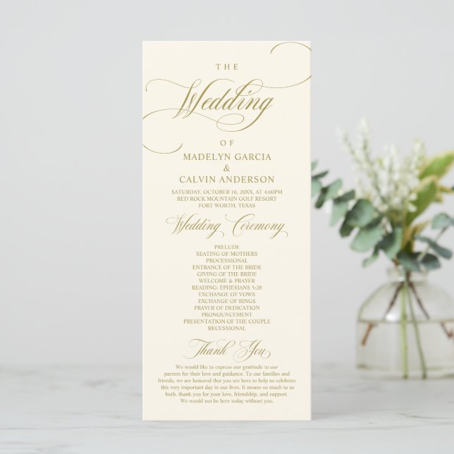 Classic Elegance Vintag Gold, Hochzeitsfeier P Programm (Stehend Vorderseite)