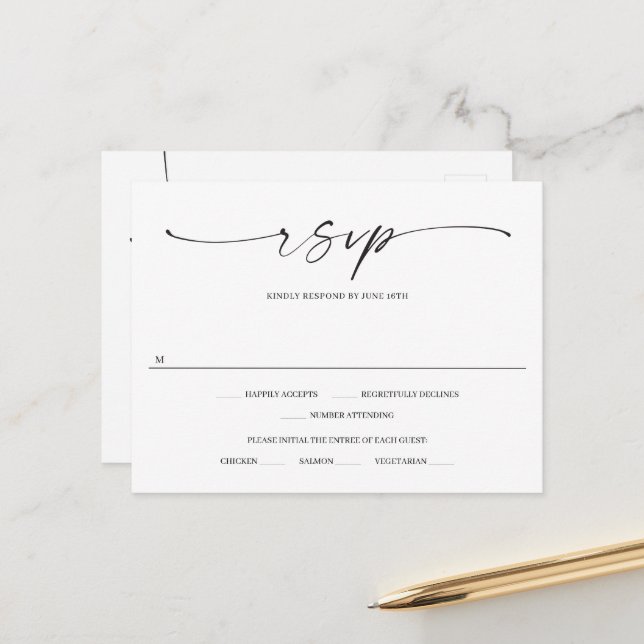 Classic Elegance Wedding RSVP Postcard Postkarte (Vorderseite/Rückseite Beispiel)