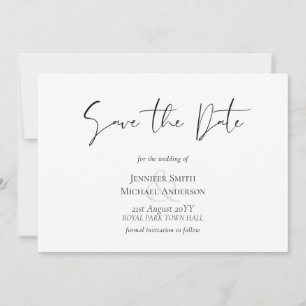 Classic Elegance White Script Save the Date Budget