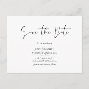Classic Elegance White Script Save the Date Budget Postkarte