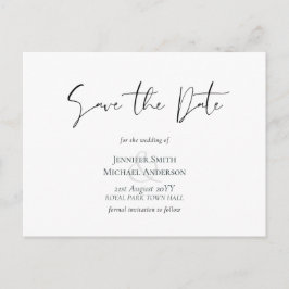 Classic Elegance White Script Save the Date Budget Postkarte