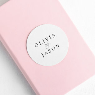 Classic Elegant Ampersand White Wedding Runder Aufkleber